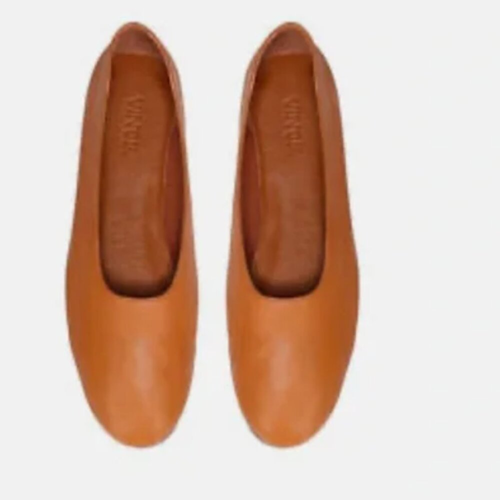 Vince Maxwell Leather Ballet Flats Glove Shoe, Tan, Size 7